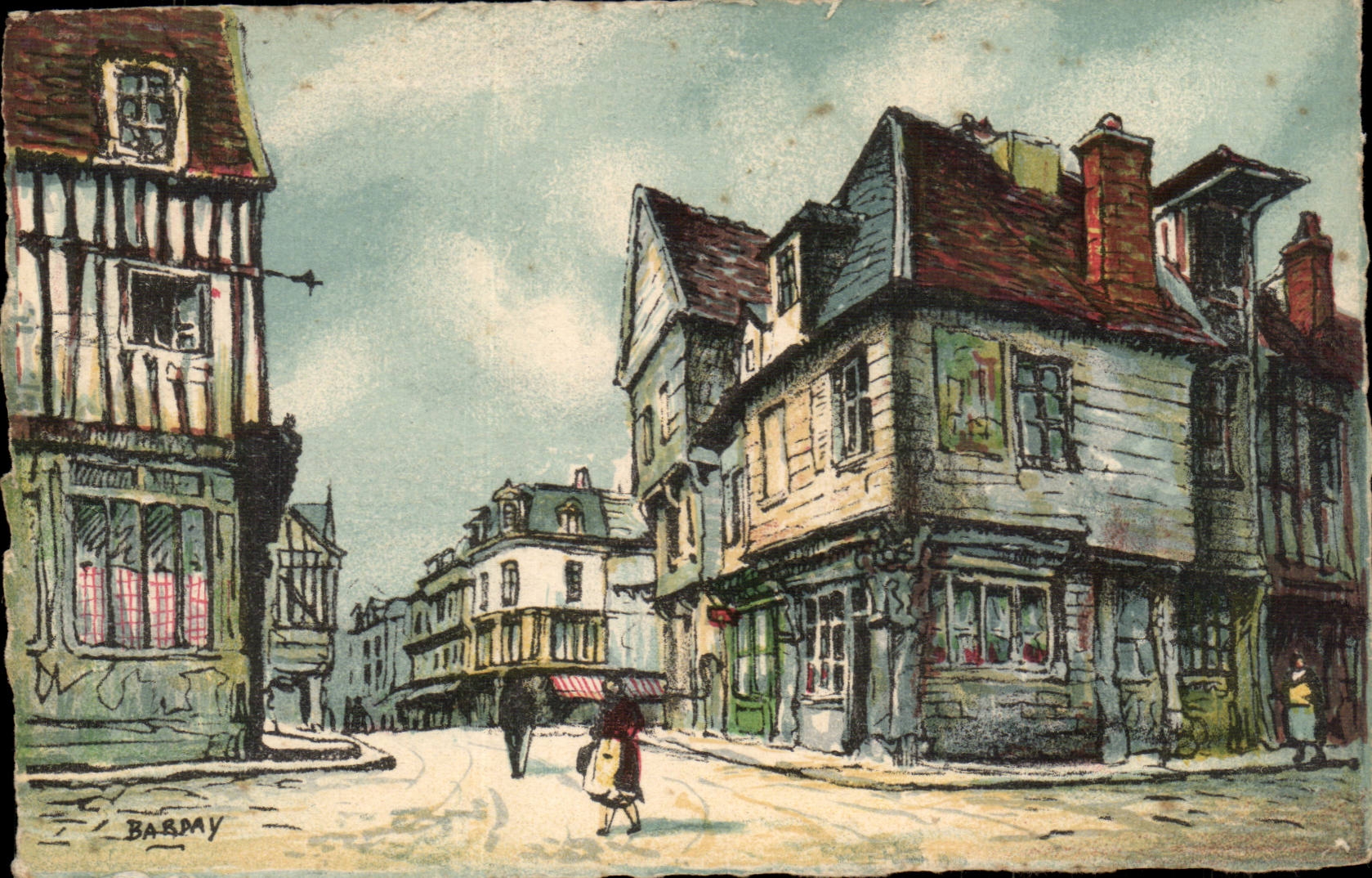 CPA Louviers Vieilles maisons Rue du Neubourg