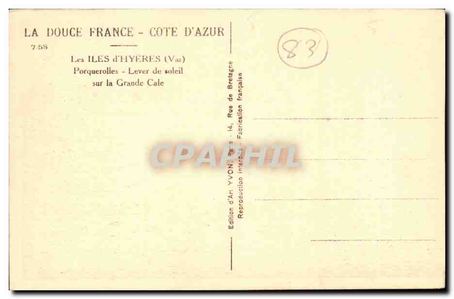 CPA Les iles d'Hyeres Porquerolles Lever de soleil sur la grande cale — Rückseite