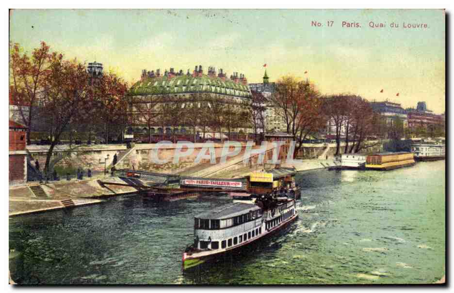 Paris CPA Quai du Louvre (peniche)