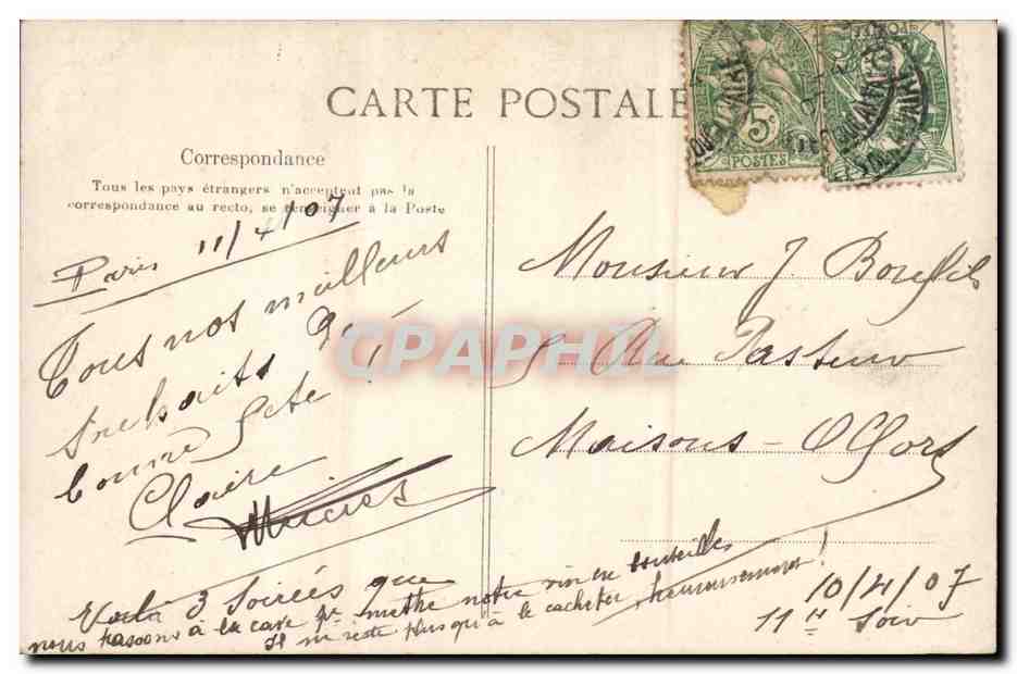 Paris CPA Une pensee — Rückseite