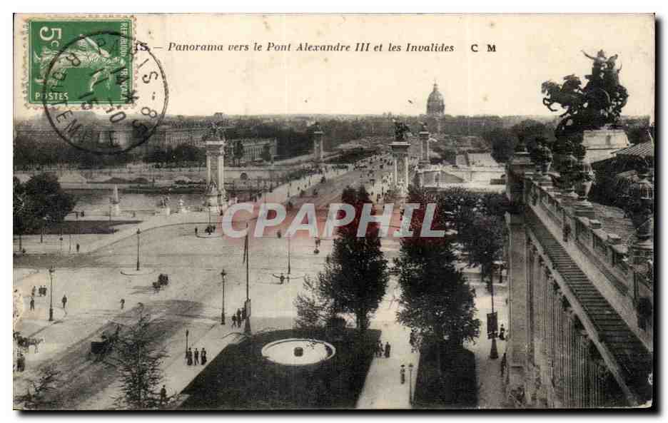 Paris CPA Panorama vers le pont Alexandre III et les Invalides