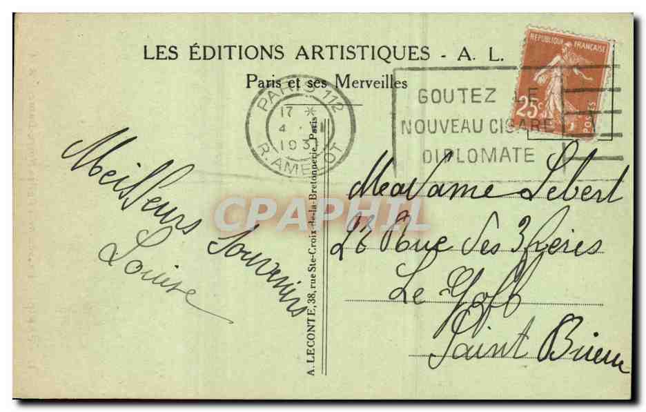 Paris CPA Notre dame — Verso
