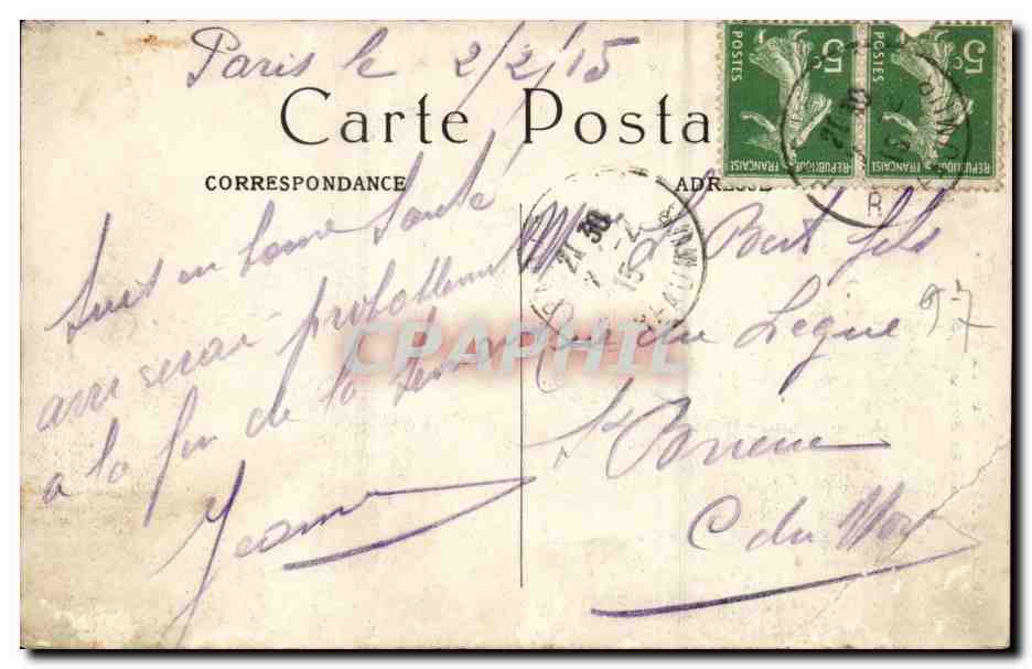 Paris — Rue du Chevalier de la Barre — M. J. — n°653 — Rückseite