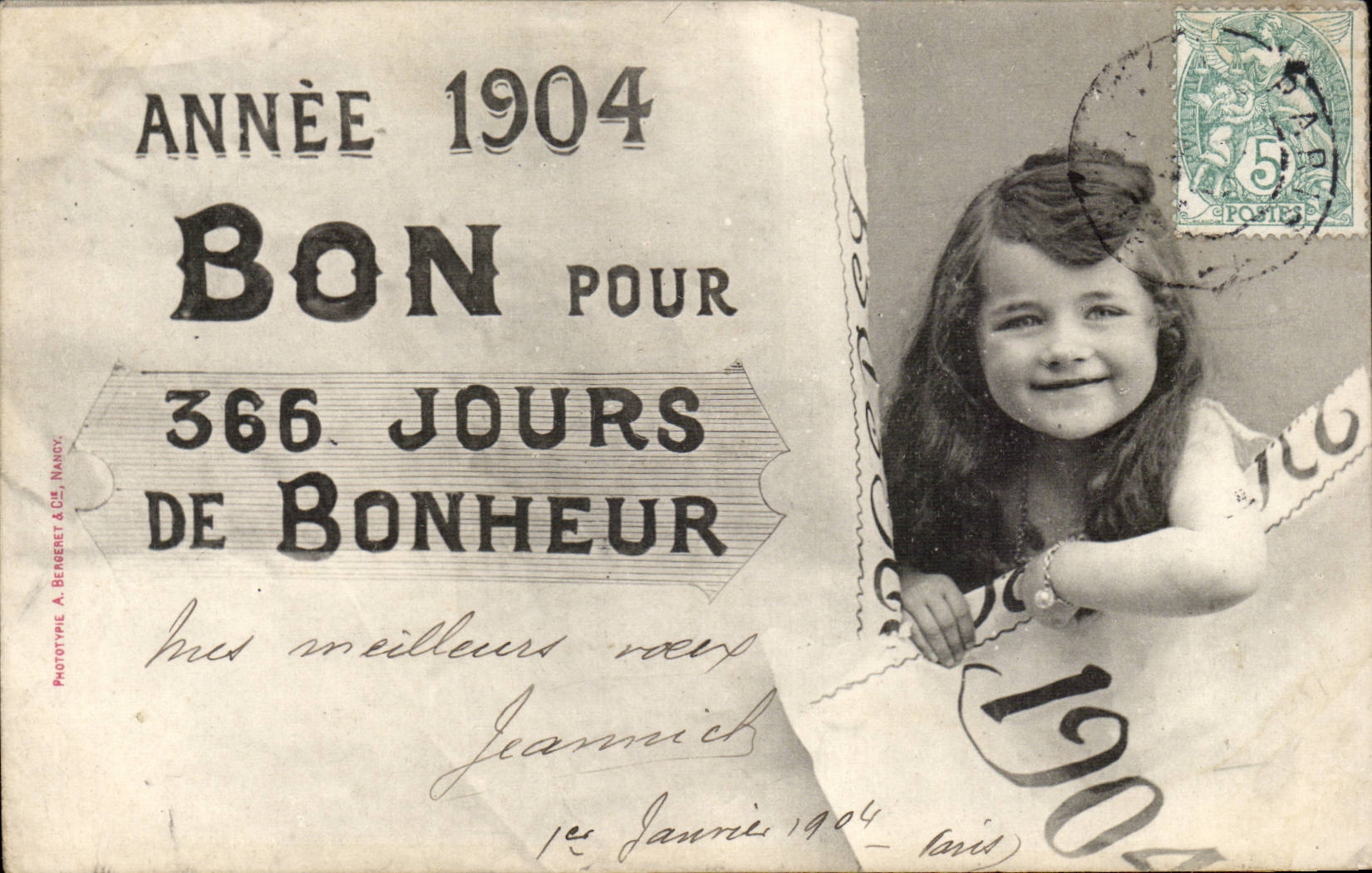 CPA Fantaisie Enfant Bon pour 366 jours de bonheur 1904 