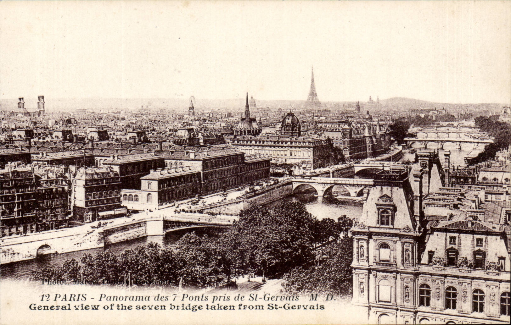 Paris CPA Panorama des 7 ponts pris de St Gervais (Tour Eiffel)