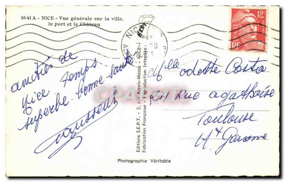 Nice CPA Vue generale sur la ville le port et le chateau — Rückseite