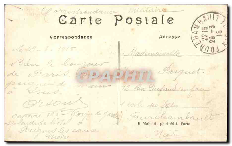 Paris CPA Cour du Carrousel et monument Gambetta — Verso