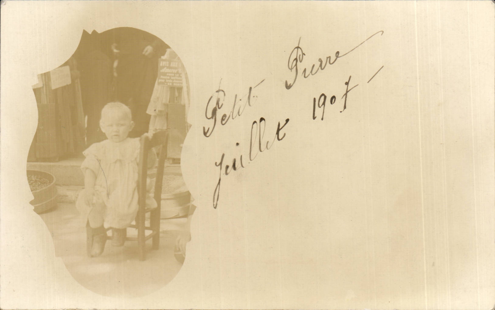 CPA Fantaisie CARTE PHOTO Petit Pierre Juillet 1907 Quai de la Megisserie Paris