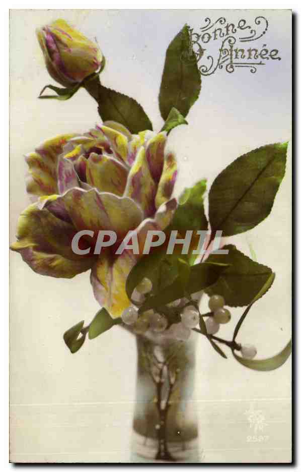 CPA Fantaisie Fleur Bonne annee