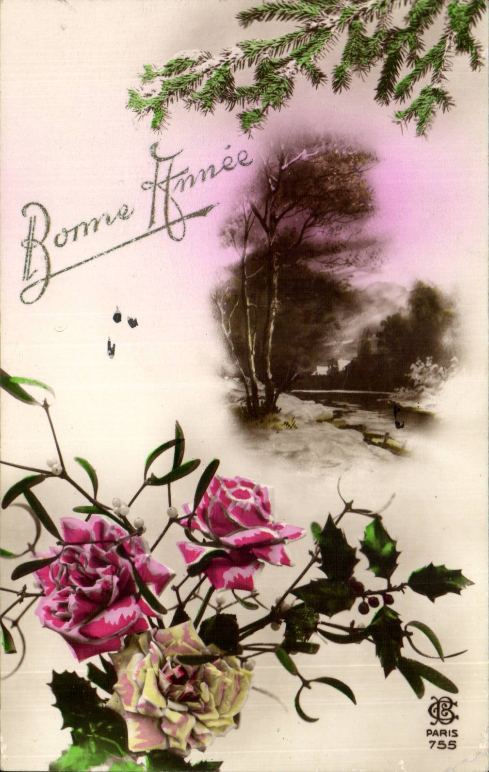 CPA Fantaisie Fleur Bonne annee