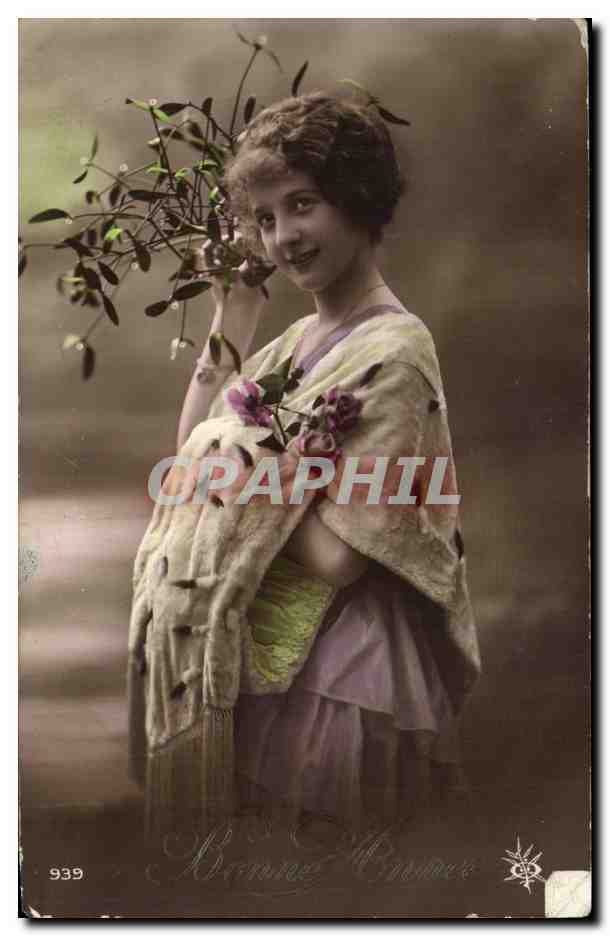 CPA Fantaisie Femme et gui Bonne annee