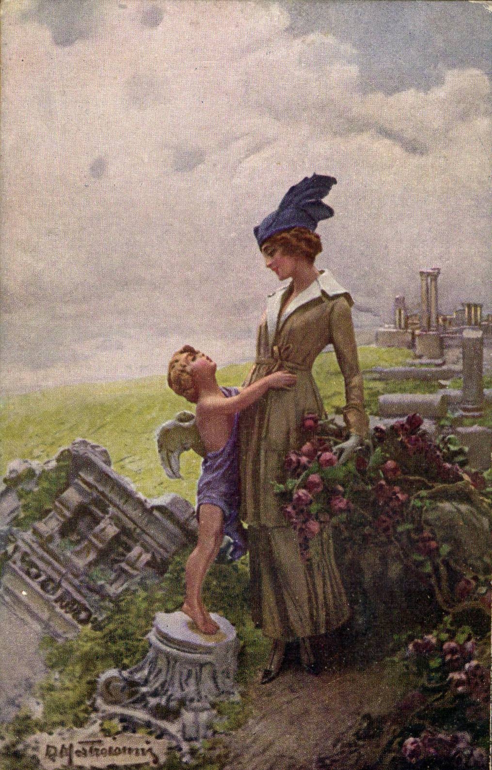 CPA Fantaisie Femme et ange angel