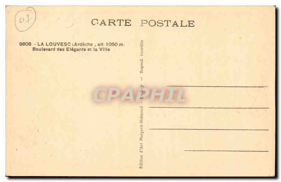 La Louvesc (Ardèche) — Boulevard des Élégants und die Stadt — Edition d'Art Margerit-Brémond — Rückseite