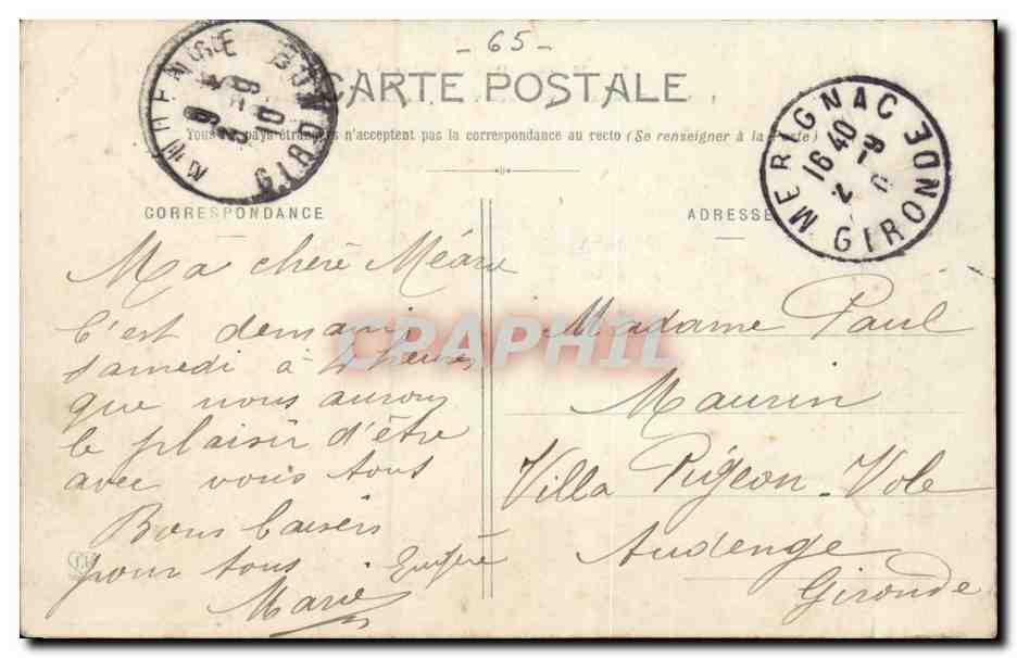 CPA Lourdes Vue des villas Le Gave et le port — Verso