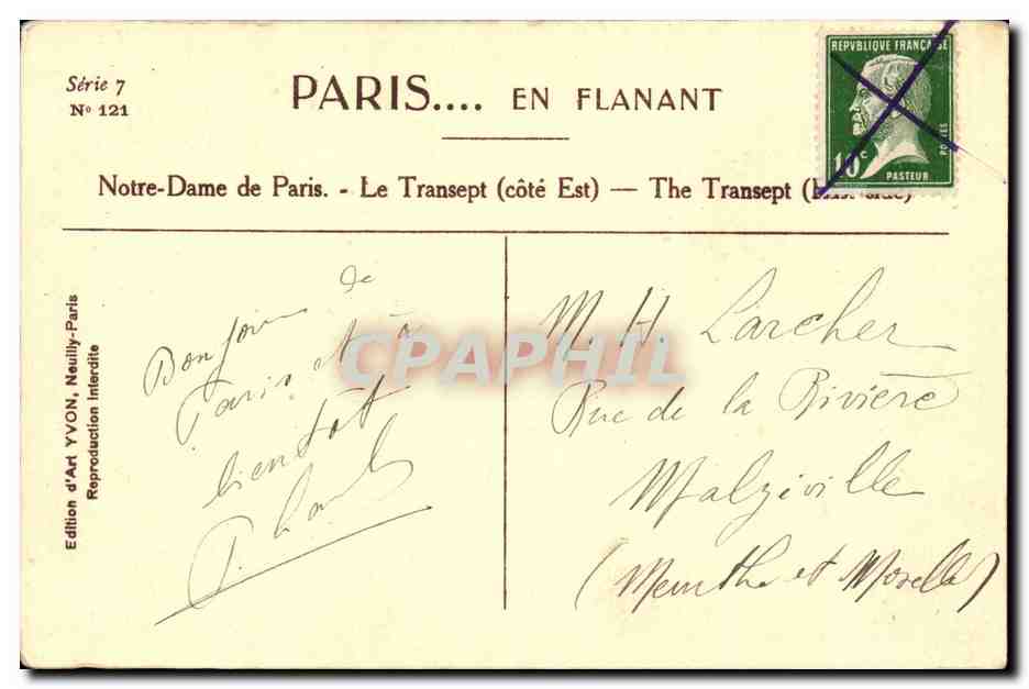 CPA Paris Transept de Notre DAme — Rückseite