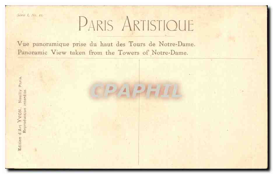 CPA Paris Vue panoramique prise du haut des Tours de Notre Dame  — Rückseite