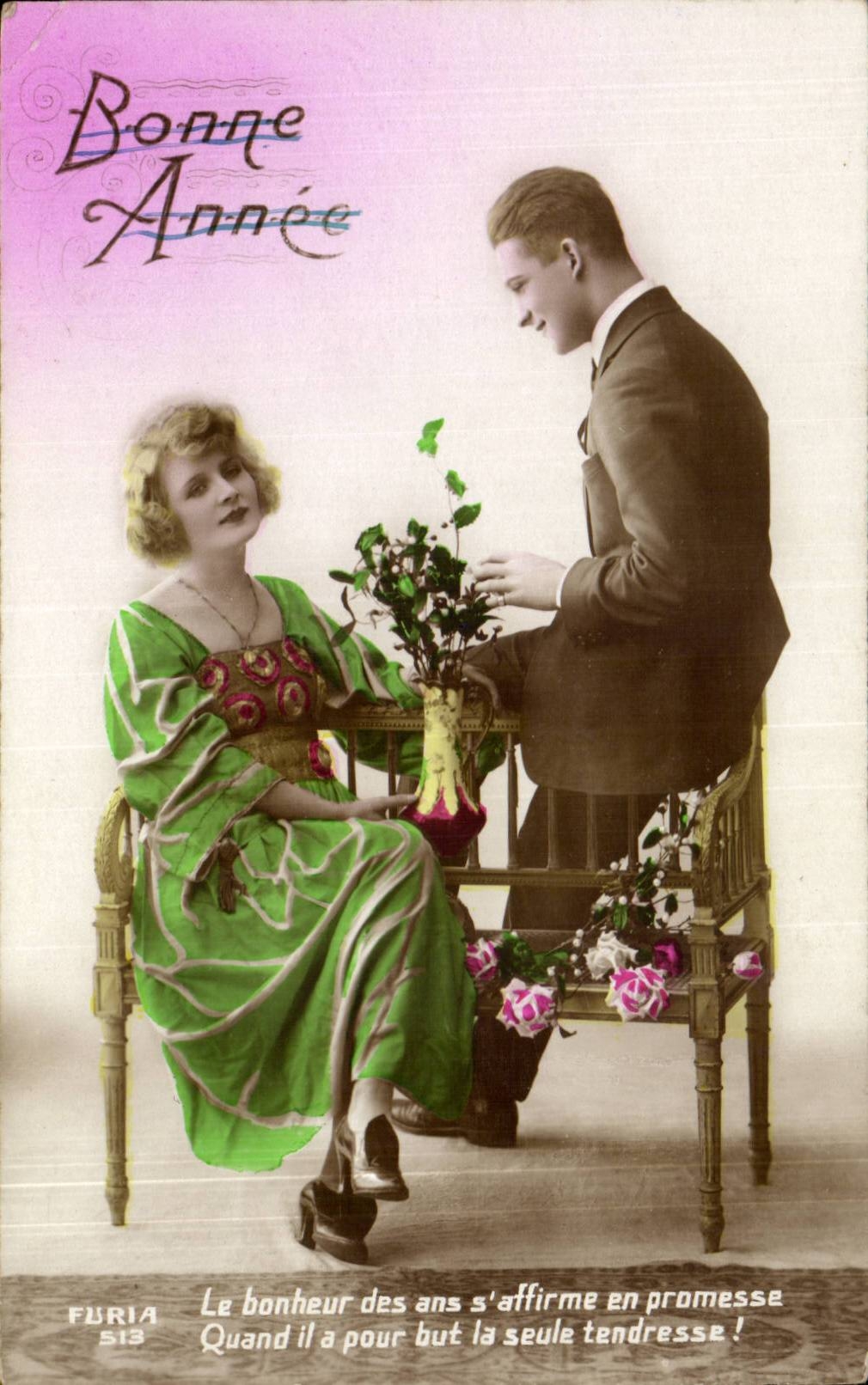 CPA FAntaisie Femme Bonne annee
