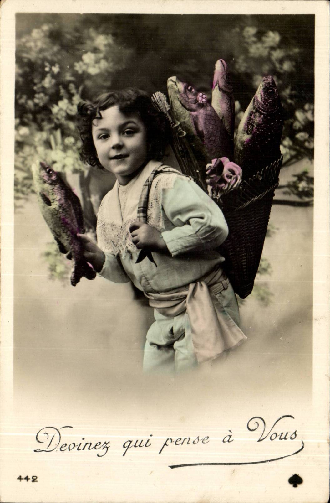 CPA FAntaisie Enfant et poissons