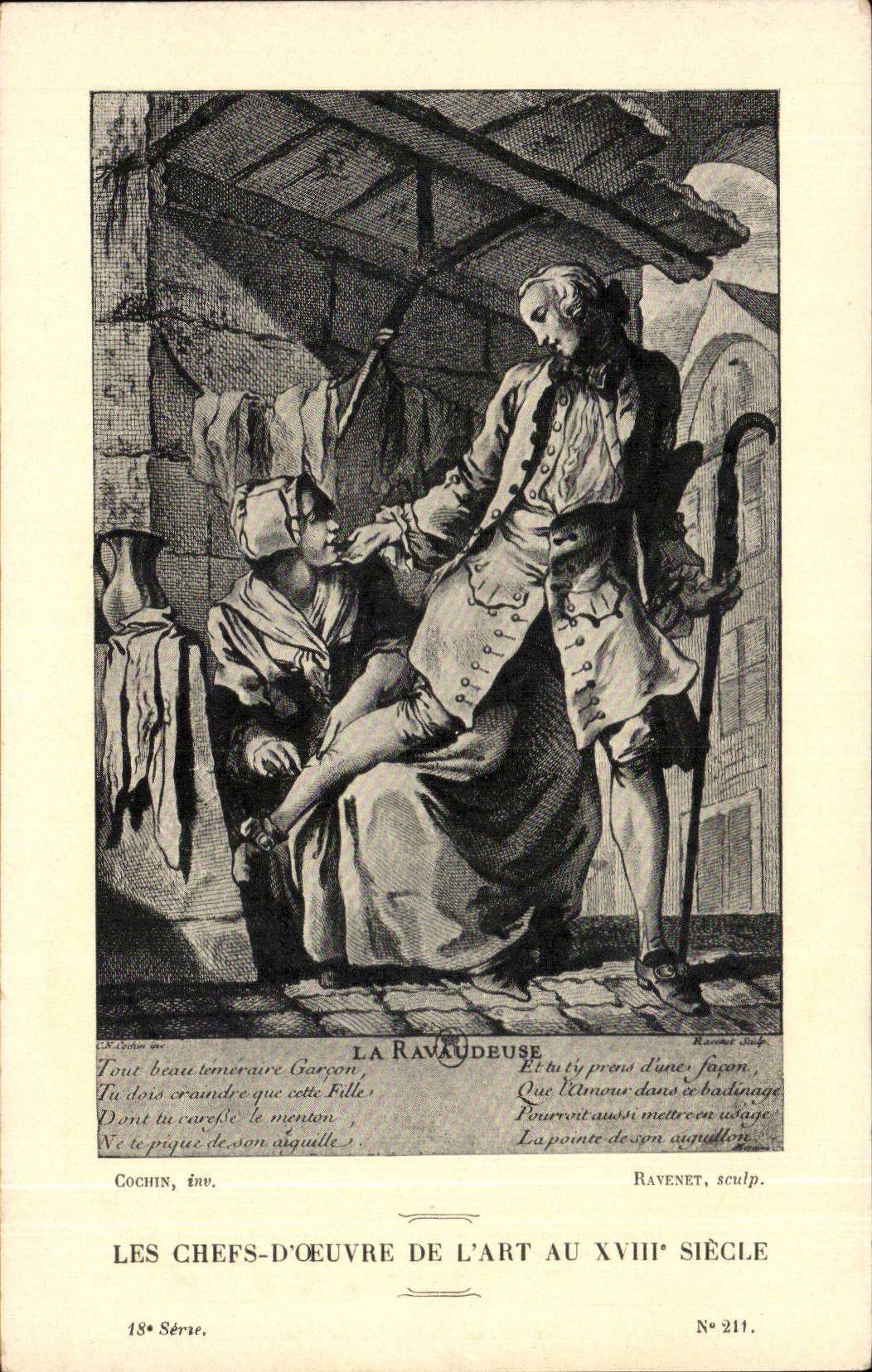 CPA Les chefs d'oeuvre de l'art La Ravaudeuse Cochin Ravenet