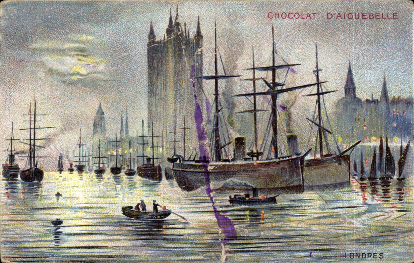 Port de Londres — vue maritime avec navires — Chocolat d'Aiguebelle, édition de la Chocolaterie d'Aiguebelle