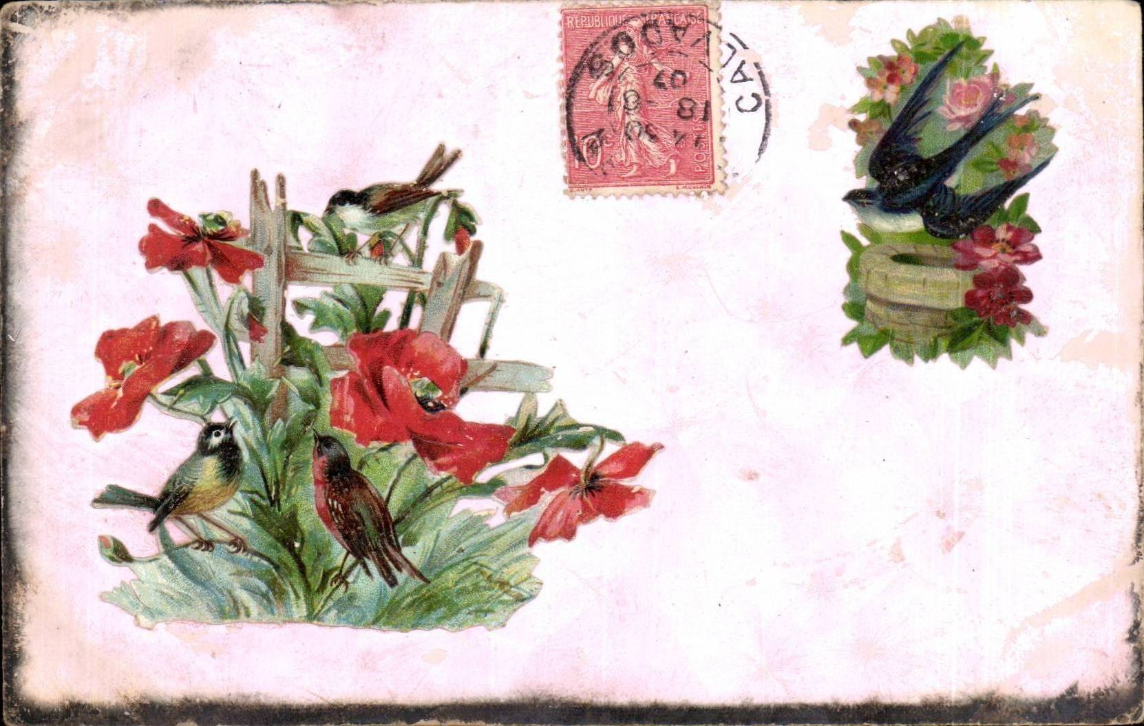 CPA Fantaisie Oiseaux DEcor en relief