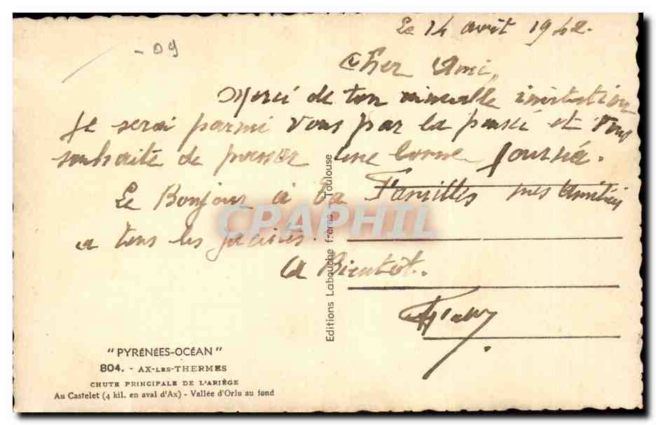 Ax les thermes CPA Chute principale de l'ariege Castelet Vallee d'Orlu — Rückseite