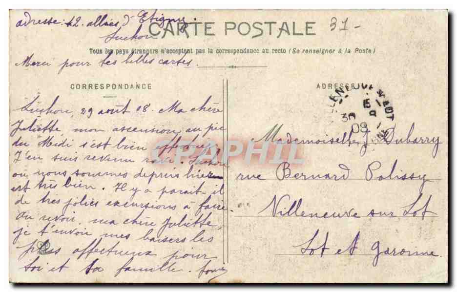Die Pyrenäen (1. Serie) — Straße der Lys-Tal — Gouffre Marie-Louise — Phototype Labouche Frères, Toulouse — Rückseite