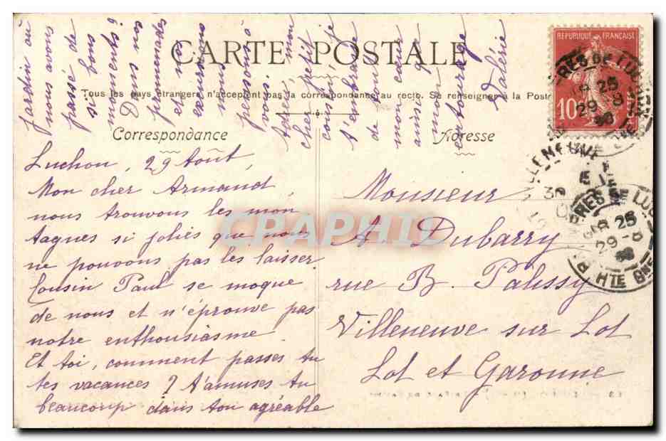 Luchon CPA Le parc du casino — Rückseite
