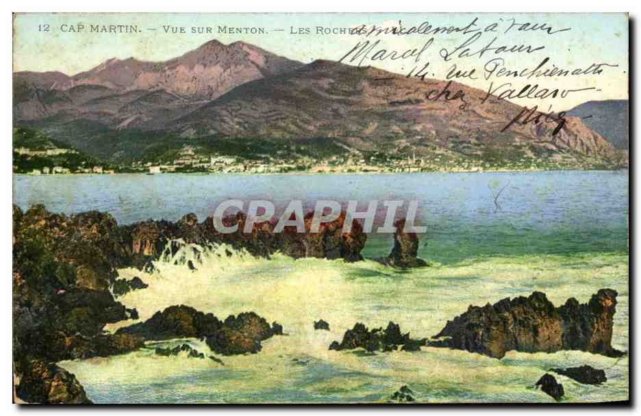 CPA Cap Martin Vue sur Menton Les rochers