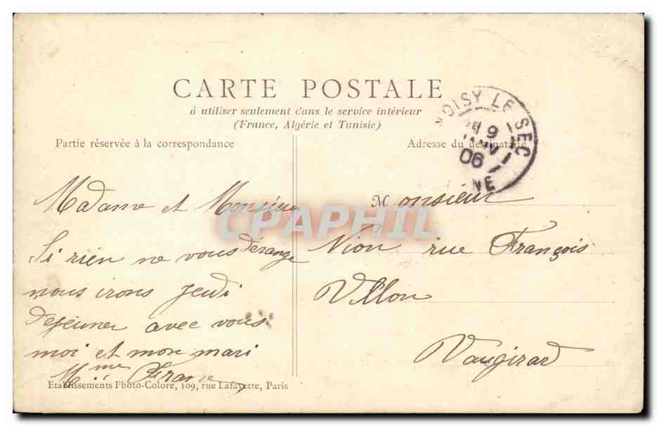 Paris CPA Rue du temple Place de la republique — Rückseite