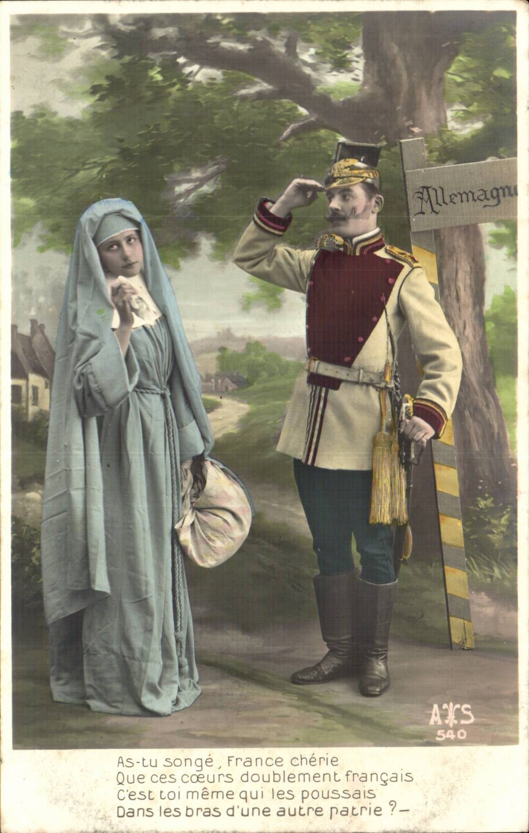 Soldat allemand et religieuse — scène symbolique — AJS 540