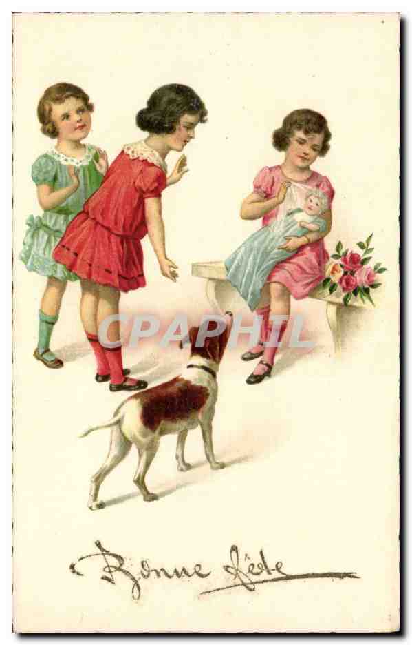 CPA Fantaisie Enfants et bebe Chien Dog