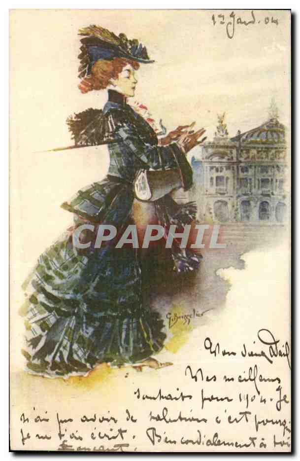 Femme en robe à carreaux — Paris — gravure de G. Brugzeler