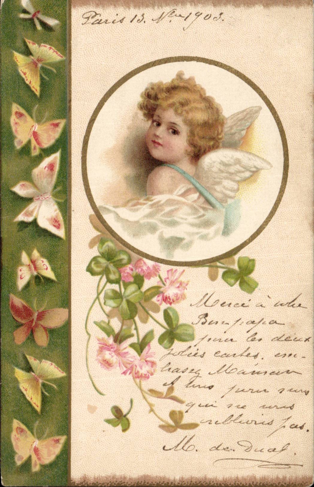CPA Fantaisie Enfant Ange Angel Papillon Butterfly