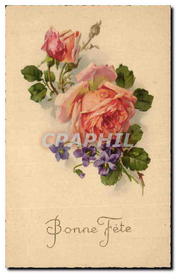 CPA Fantaisie Fleur Rose