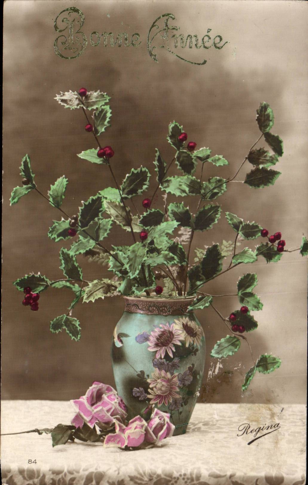 CPA Fantaisie Fleurs Bonne annee