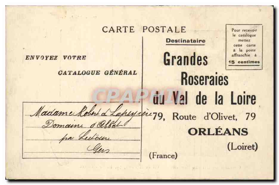 CPA Orleans Grandes roseraies du Val de la Loire Route d'olivet Roses — Verso