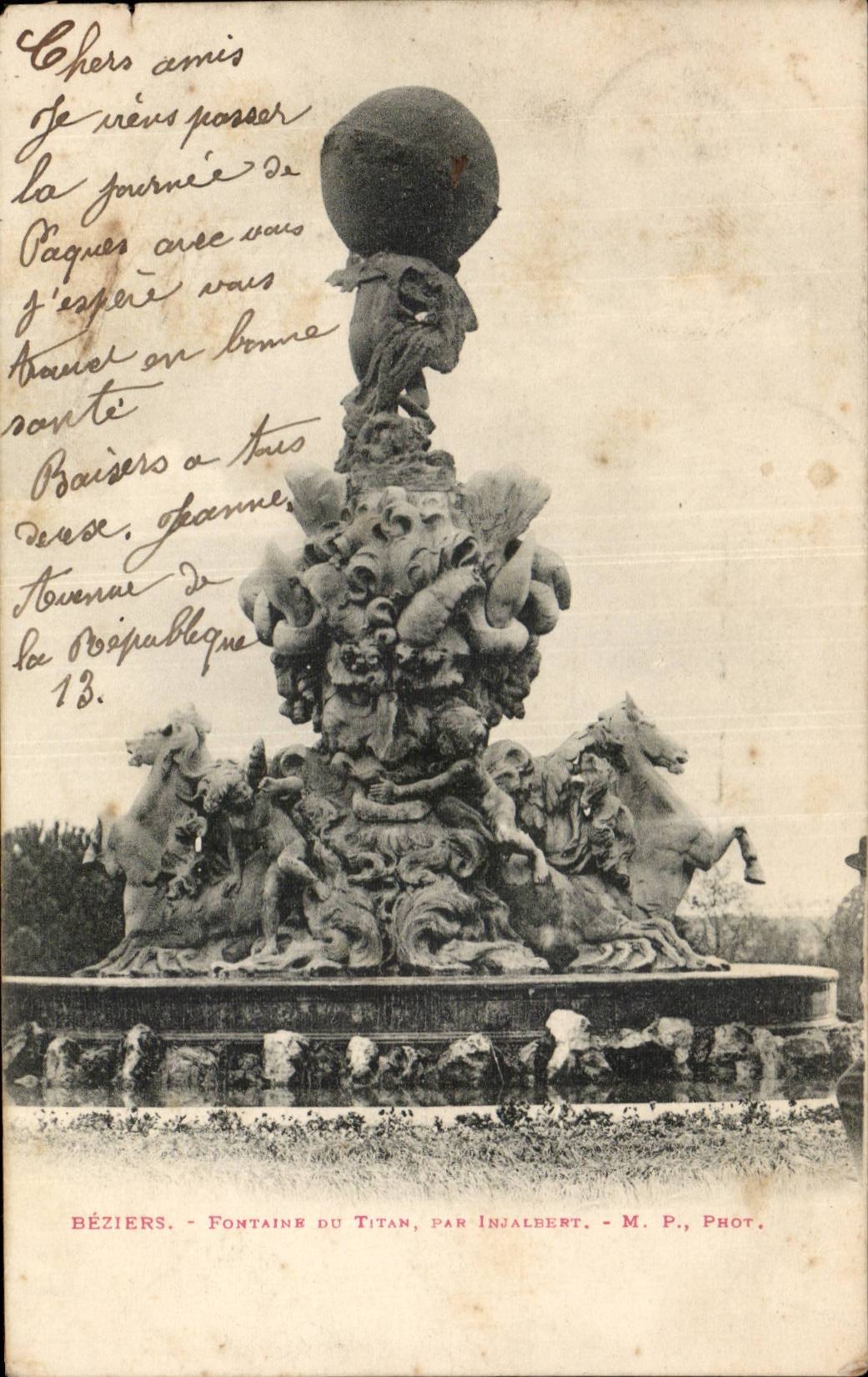 CPA Beziers Fontaine du titan par Injalbert