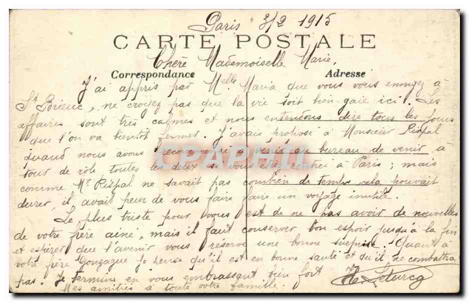 Paris CPA la rue Royale et la Madeleine — Verso