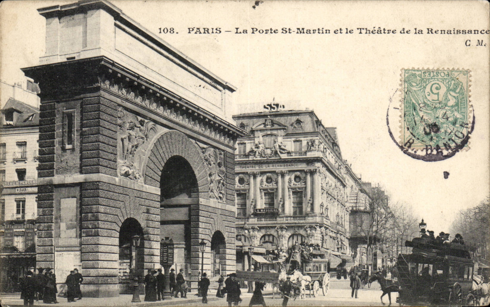 Paris CPA la porte Saint martin et le theatre de la Renaissance