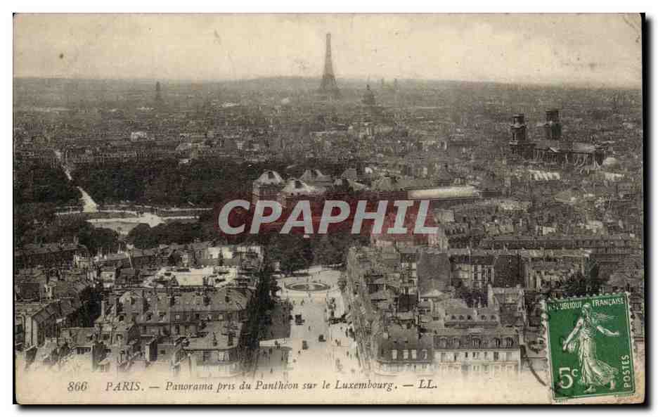 Paris CPA Panorama pris du Pantheon sur le Luxembourg (Tour Eiffel)