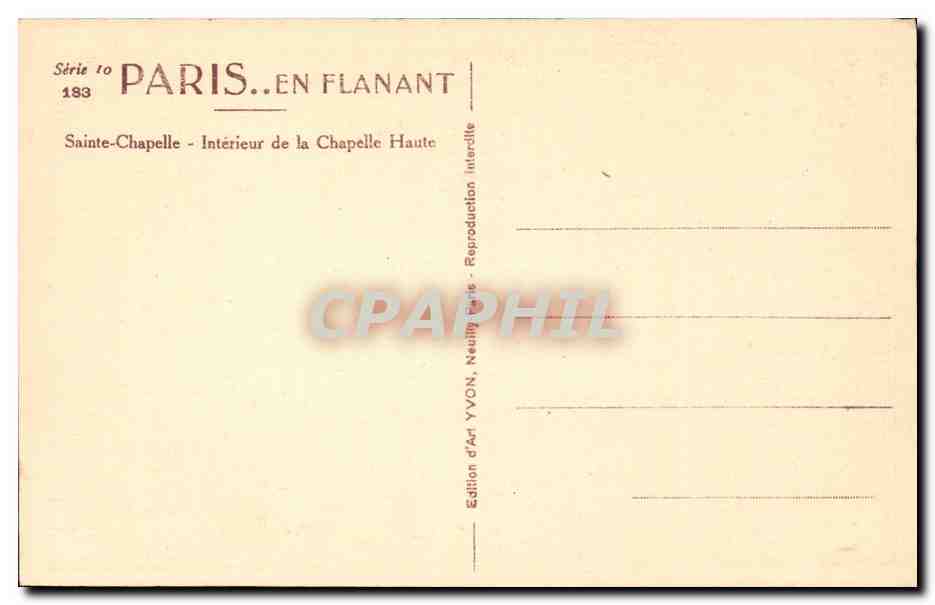 Paris CPA Interieur de la Sainte Chapelle Chapelle haute — Rückseite