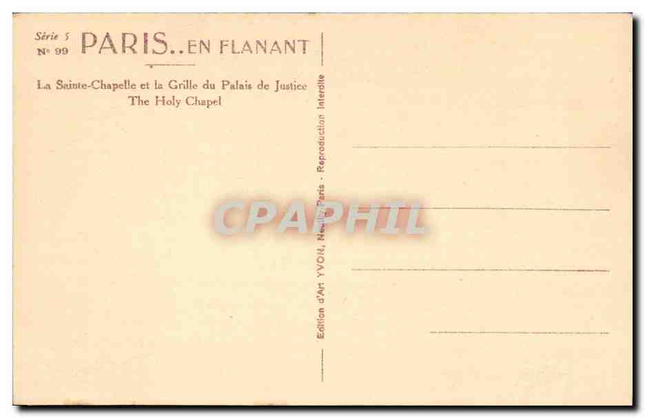 Paris CPA La Sainte Chapelle et la grille du palais de justice — Rückseite