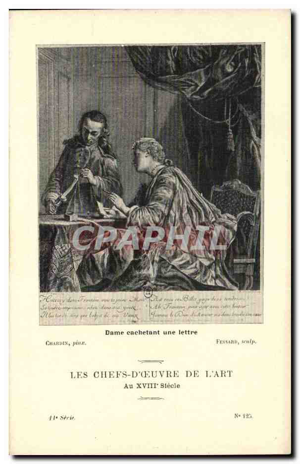 CPA Les chefs d'oeuvre de l'art Dame achetant une lettre Chardin Fessard