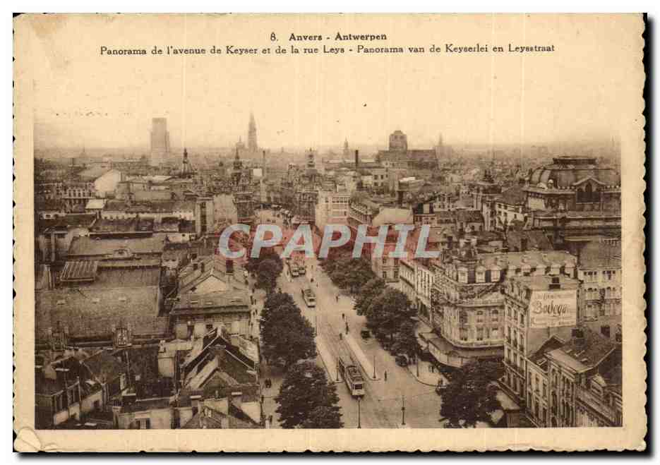 Anvers - Antwerpen — Panorama de l'avenue de Keyser et de la rue Leys — éditeur R. Van Loo, n°8