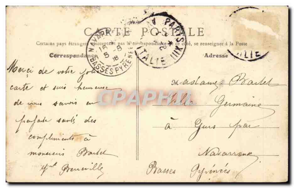 Paris CPA Porte Saint Martin — Verso