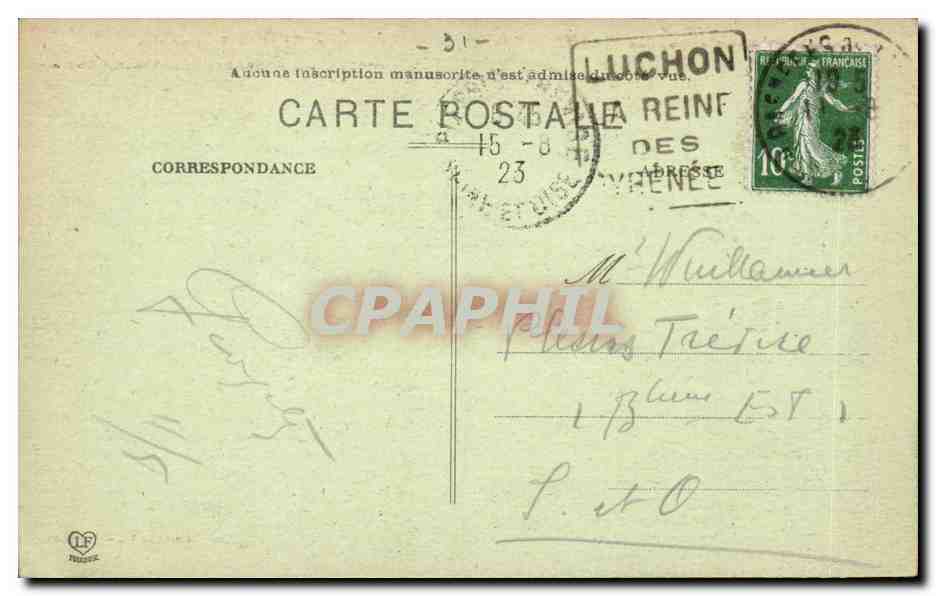 CPA Luchon Hotel de Superbagneres  — Rückseite