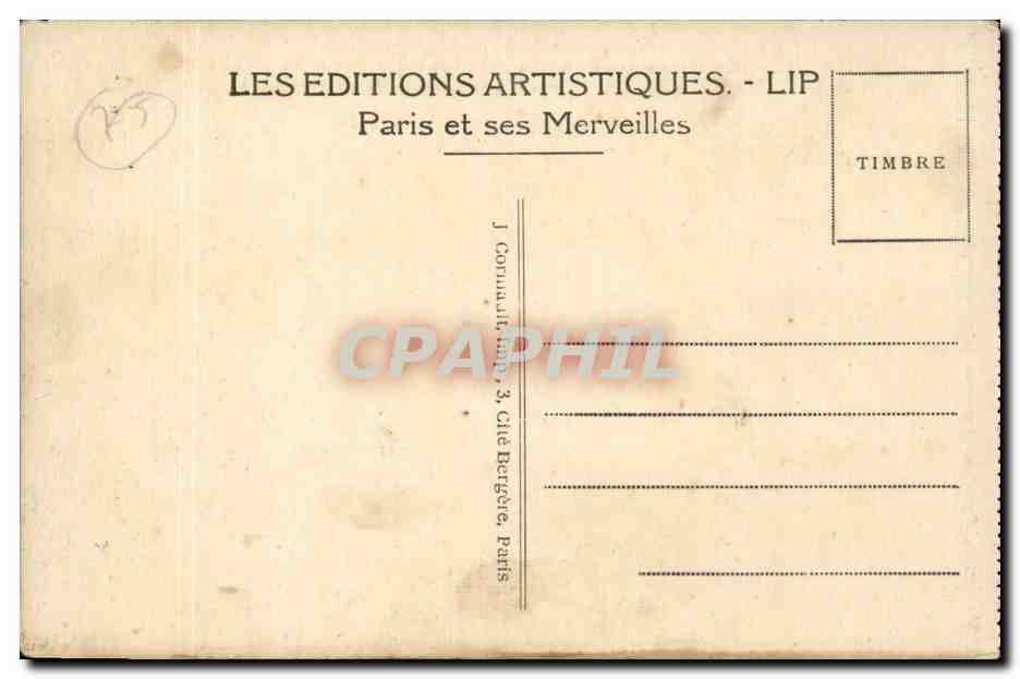 CPA Paris Avenue des Champs Elysees et les chevaux de Marly — Rückseite
