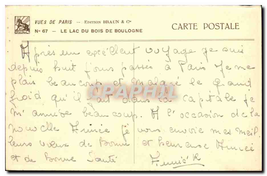 Paris CPA Le lac du Bois de Boulogne — Rückseite