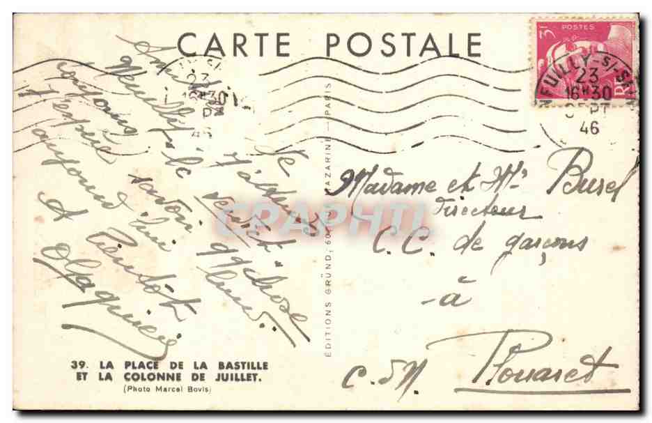 Paris CPA Place de la Bastille et colonne de Juillet — Rückseite